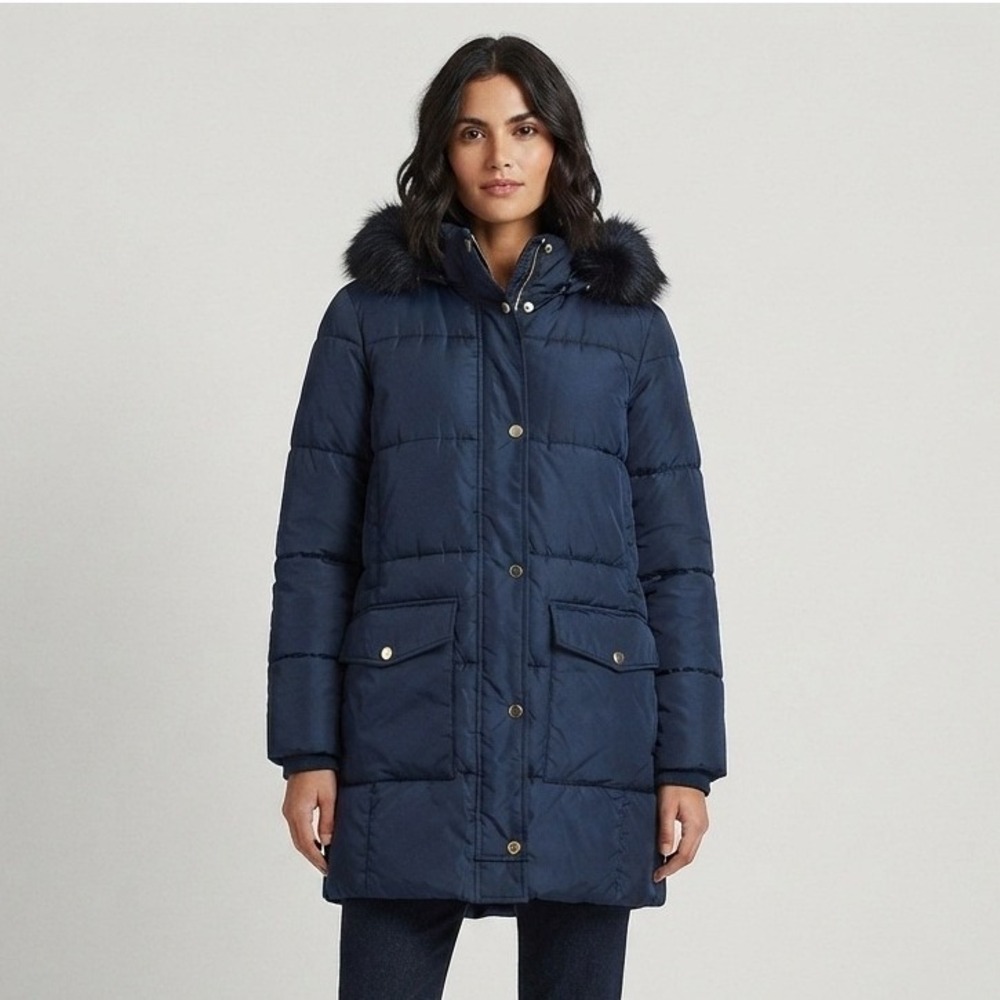 Tommy Hilfiger Women Navy Blue THProtect Puffer Parka Hooded Jacket XL NWTs